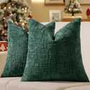 decorUhome Spring Green Chenille Throw Pillow Covers 18x18 Set of 2 Textured Slubby Couch Pillow Covers Farmhouse Accent Modern Neutral Decorative Pillow Cases for Bed Sofa Living Room