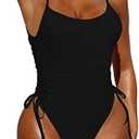 Pink Queen Womens One Piece Swimsuit Ruched High Cut Tummy Control Bathing Suit Swimwear Black XL