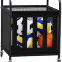 Ball Storage Cart, Sports Equipment Organizer with Wheels, Storing Volleyball, Basketball, Soccer, Baseball and Toy, Lockable Rolling Sports Ball Storage for Garage, Playgroup and Gym (Middle)