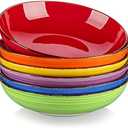 vancasso Bonita Pasta Bowls Set of 6, 38 oz Shallow Bowls, Ceramic Pasta Plates and Salad Bowls, Microwave & Dishwasher Safe Serving Bowls, Assorted Colors