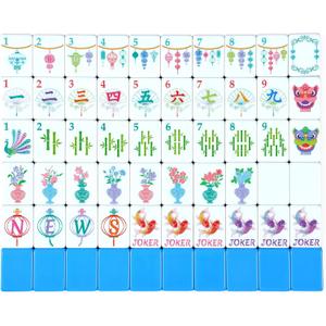 Simgoing 160 Pcs 1.2 Inch American Mahjong Sets Mahjong Tiles Melamine Engraved Double Layer Mah Jong Ideal for Home & Party Games, Tiles Only(Stylish,Blue)