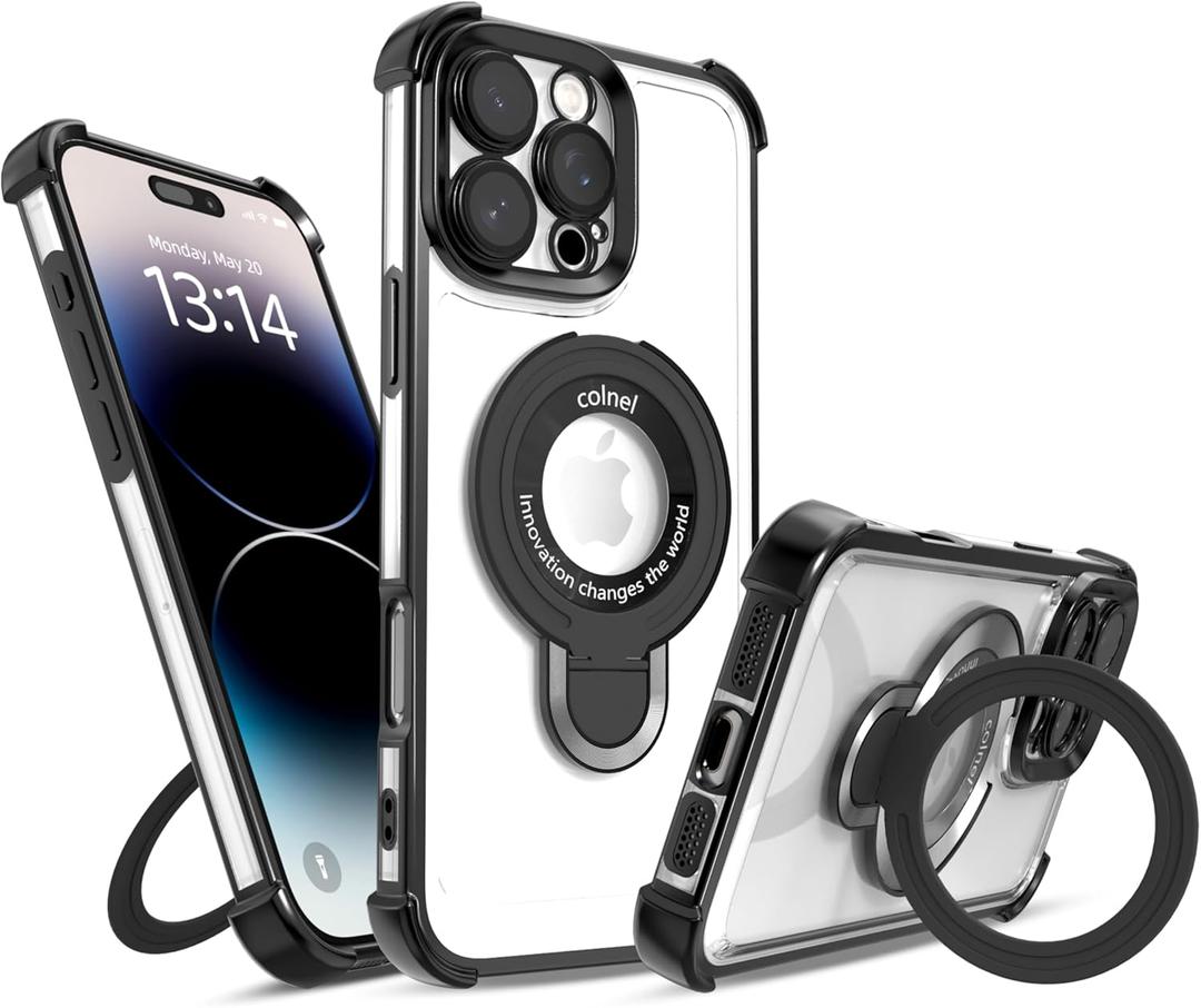 for iPhone 16 Pro Max Case with Strong Magnetic Ring Stand, Military-Grade Shockproof, 4 Airbag Corners Protective, Fit for MagSafe, Kickstand Phone Case for iPhone 16 Pro Max - Black