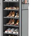 VTRIN Vertical Narrow Shoe Rack Organizer Tall Shoe Rack for Closet Entryway 10 Tier Non-Woven Cover Shoe Shelf Holds 20-22 Pairs Free Standing Shoe Storage Cabinet with Dustproof Cover, Grey