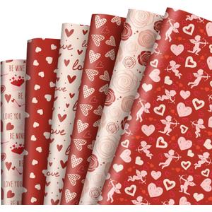 12 Sheet Vintage Valentine's Day Wrapping Paper Red Pink Heart Gift Wrap Art Paper for Wedding Anniversary Birthday Mother's Day, Folded Flat, 19.7 x 27.6 Inch