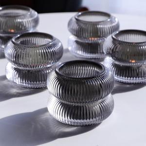Woho Smoke Grey Votive Candle Holders Set of 6, Vintage Ribbed Tealight Candle Holder for Daily Home Decor, Classy Tea Light Candle Holder Glass for Living Room Table Decor(Grey, 2.1" H X 2.75" D)