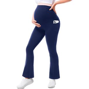 Walifrey Maternity Flared Leggings with Pocket Over The Belly Buttery Soft Pregnancy Yoga Pants for Workout, Medium