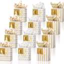 Tenare 12 Pcs Small Gift Bags Mini Metallic Paper Bag Bulk Tiny with Handle Tissue Paper for Gift Wrapping Happy Valentines Day Chinese New Year Birthday Party(4 x 2.75 x 4.5 Inch,White Gold)