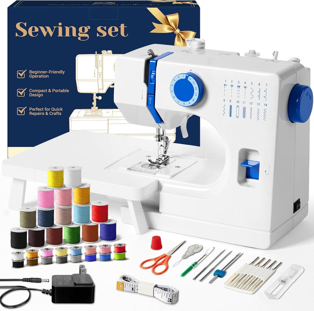Mini Sewing Machine, Dual Speed Double Needle, 14 Stitch Portable Sewing Machine for Beginners, Adults, Home Use