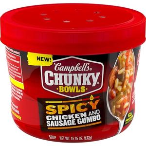 Pack of 8 Campbell’s Chunky Soup, Spicy Chicken and Sausage Gumbo, 15.25 oz Microwavable Bowl (BB 10/18/2025)