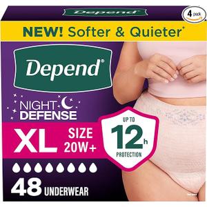 Depend Night Defense Adult Diapers for Women, XL, 48 Count