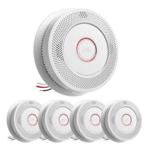 SITERWELL Hardwired Interconnected Smoke and Carbon Monoxide Detector, 10 Year Product Life Alarm Smoke Carbon Monoxide Detector with 2 AA Batteries Back Up, Smoke and CO Detector Voice Alert,5 Pack