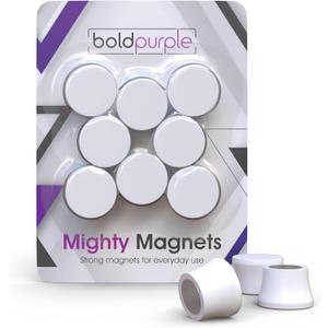 8 Extra Strong Magnets. White Color. for Glass Boards, White Boards and Fridges.