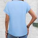 Gaharu Womens Dressy Tops and Blouses Short Sleeve Shirts Summer Casual Outfits Notch V Neck Professional Blouses Fitted Tops Light Blue S (Blue, S)