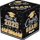 Graduation Card Box 2026 - Congrats Grad Card Boxes Holder, Black and Gold Class of 2026 Gift Cards Box for Graduation Decorations 2026 Favors Party Decor Supplies Props, 9x 9 x 9 inches, 2 Pack