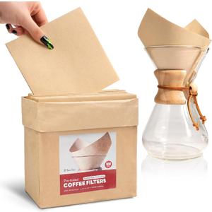 100ct Pre-folded Unbleached Cone Coffee Filters, Upgraded 30% Thicker Natural Paper for Pure Taste, Compatible with Chemex Pour-Over Coffee Makers