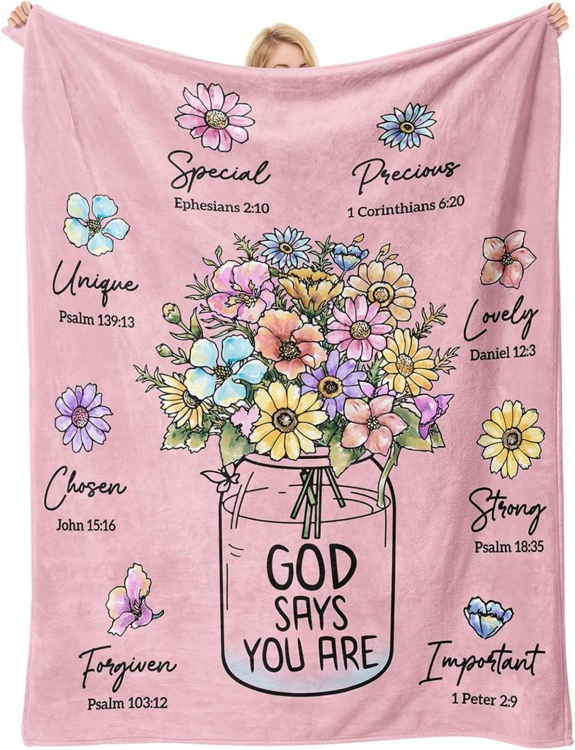 Christian Gifts for Women, Pink Christian Blanket with Flowers, Inspiration Gifts for Women, Encouragement Religious Gifts, Blanket for Faith Birthday Mothers Day Christmas, Nourishing Soul