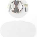 Set of 4 Round Placemat 15 Inch Soft Linen eco-Friendly Fabric Handcrafted Machine Washable Indoor & Outdoor Tablemat Pure White