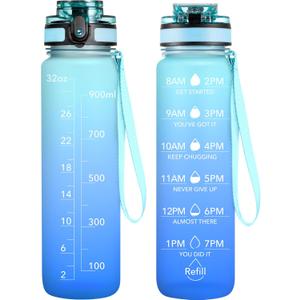 OLDLEY Water Bottle, 32oz Motivational Sports Water Bottle with Time Marker - Times to Drink - Tritan, BPA Free, Wide Mouth Leakproof, Anniversary Birthday Gifts for Men Women, Sky (1 Bottle)