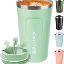 Travel Coffee Mug 12oz: Insulated Coffee Cups with Leakproof Lid, Reusable Travel Mug to Go with Seal Lid, Vacuum Stainless Steel Tumbler for Hot/Cold Drinks (Celadon Green)