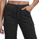 luvamia Bermuda Shorts for Women Knee Length Pull On Elastic Waist High Rise Fold Hem Casual Summer Chino Cargo Shorts (Black, L)