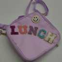 Insulated Lunch Bag With Adjustable Shoulder Strap, Nylon Preppy Lunch Box Large Insulated Lunch Bag Reusable Lunch Tote Bag with Smiley Preppy LunchBag for Girls School Travel Picnic (Purple)