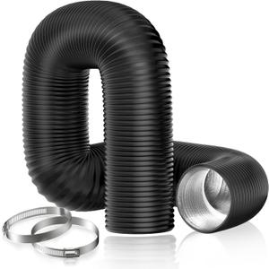 Hon&Guan 4" x 8FT Aluminum Foil Insulated Flexible Duct, Dryer Vent Hose for HVAC Ventilation and Duct Fan Systems, 2 Clamps Include. (4 x 8 FT, Black)