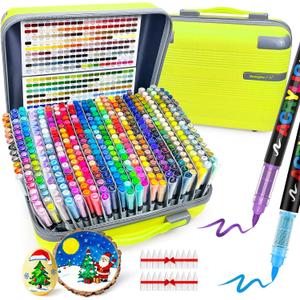 Guangna 408 Acrylic Paint Markers, Brush Tip Acrylic Paint Pens, Quick-Drying Waterproof Ink, for Rock Painting Plastic Wood Canvas Glass Ceramic Metal Art Crafts Supplies Gift