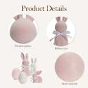 WDS WONDROUS Easter Decorations Set of 5, 3 Flocked Bunny Figurines & 2 Egg Statues, Resin Sculptures Tabletop Decor for Spring Farmhouse Mantel, Pink & White Easter Bunny Gifts, Cute Home Decor