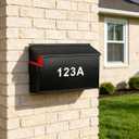 KYODOLED Wall Mount Mailboxes for Outside with Flag and Number Stickers, Galvanized Steel Rust-Proof Metal Post Box, Large Capacity Mail Box for House,15.7"x9.9"x4.9" Black