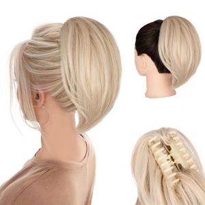 ZQIAN BEAUTY Clip on Ponytails for Women - 10 Inch Short Ponytail Extension, Straight Pony Tails Hair Extensions, Synthetic Hair Extensions Ponytail, Clip in Ponytail (Color: Beige)