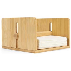 Bamboo Napkin Holder for Table, Square Napkin Holder with Weighted Arm, Wooden Cocktail Paper Holder for Kitchen, Dinning Room and Party
