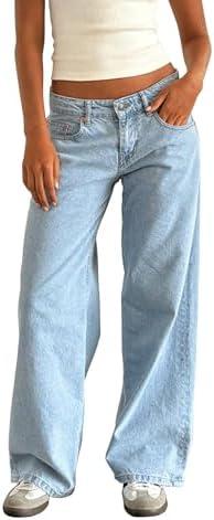 Women's Wide Leg Boyfriend Denim Pants - Low Rise Baggy Casual Loose Jeans - Y2K E-Girl Style, XS