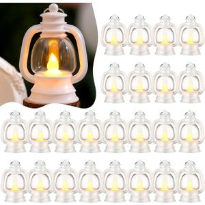 Ferraycle 24 Pcs Mini Lantern Decor 4 Inch Western Lantern Table Centerpiece Small Vintage Camping Hanging Lamp Ornaments Bulk for Cowboy Cowgirl Wedding Halloween Christmas (4 Inch,White)
