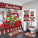 4Pcs Christmas Shower Curtain Sets with Non-Slip Rugs, Toilet Lid Cover and Non-Slip U Shape Bath Mat, Bathroom Sets with Hooks Xmas Bathroom Home Decorations 71'' x 71'' (4Pcs Set)
