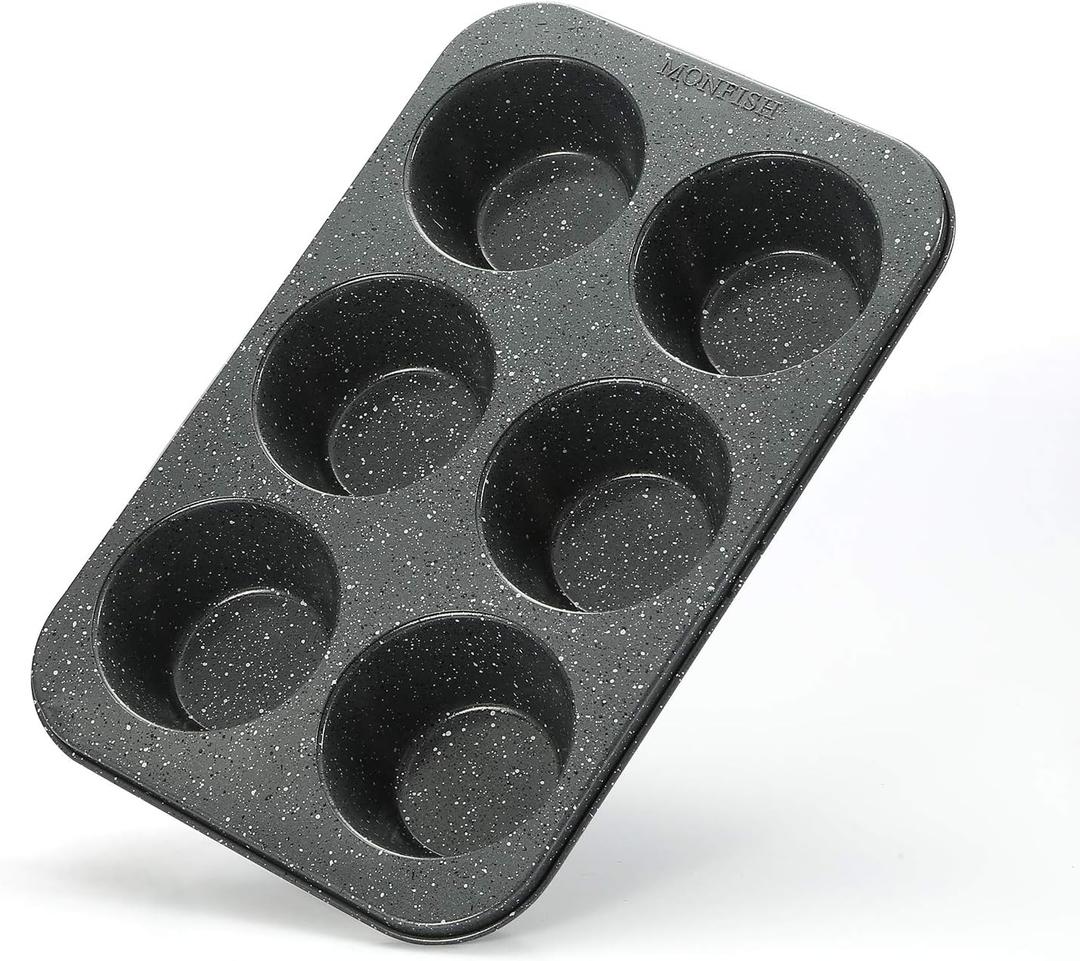 Monfish extra large muffin pan jumbo cupcake tray Carbon steel stone finish 3.5 inch cup (Gray)