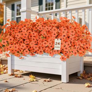 3 x Alupssuc 24 Bundles Artificial Fall Mums Flowers for Outdoors Decoration, UV Resistant Silk Violet and Faux Eucalyptus Autumn Fake Plants for Outside Indoor Yard Home Patio Porch Decor