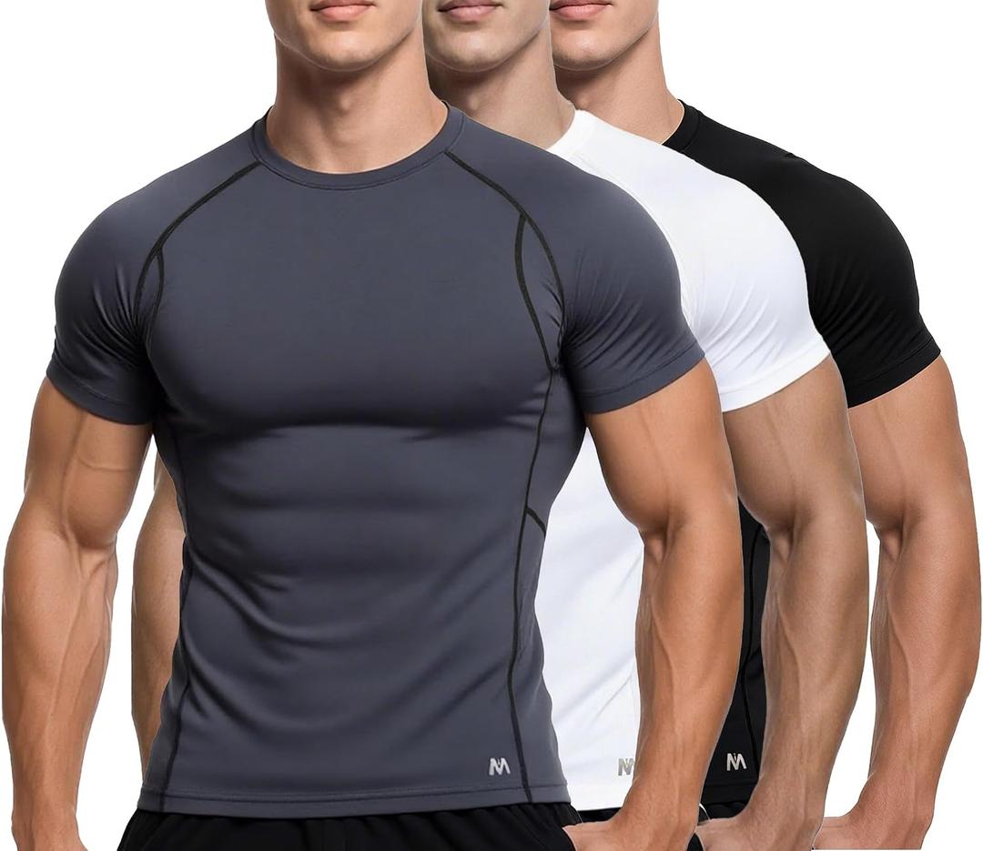 MagnaMan Men's Compression Shirts 3 - Pack: Moisture - Wicking Athletic Baselayer Tops (XXL)