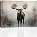 ZXHYWYM Large Moose Wall Art Wildlife Canvas Pictures Rustic Forest Wilderness Animal Painting Elmer Moose Artwork for Home Cabin Wall Decor Frame (C, (20.00" x 30.00"))