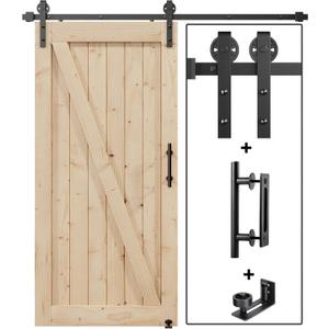 EaseLife 6.7FT Sliding Barn Door Hardware Track Kit & Handle, Big Industrial Spoke Wheel Pulley, Wall Mount, Slide Smoothly Quietly, Easy Install, Black, 80" Track Fit for 36-38" Wide Opening (No Door)