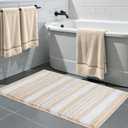 Small Bathroom Rugs Non-Slip Bath Mats Fluffy Microfiber Striped Shaggy Bath Mats for Bathroom Floor, Tub, Quick Dry, Beige, 16"x24", Machine Washable Shower Rug