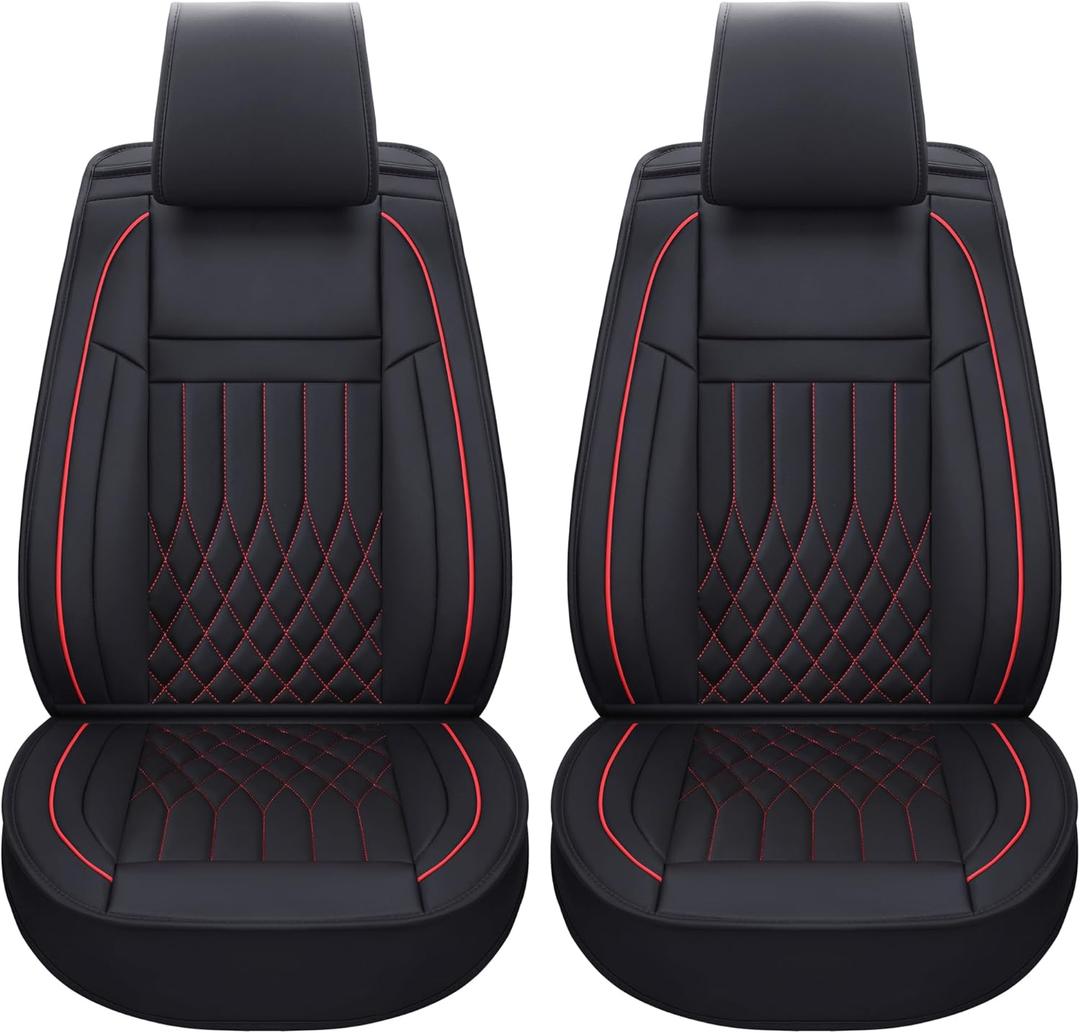 Aierxuan Front Car Seat Covers Universal Fit for Honda Civic Accord Crv, Toyota Camry Prius Rav4 Corolla, Kia, Lexus, Nissan, Mazda, Jeep Cherokee and Most Cars, with Waterproof Leather(Black and Red) (2 PCS Front)