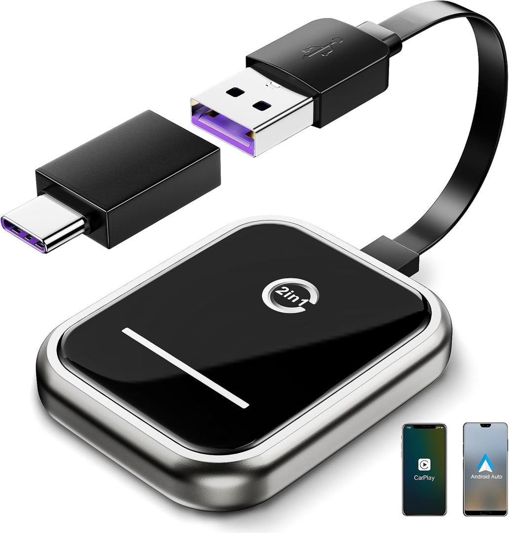 Wireless CarPlay Adapter for iPhone Apple iOS 10+, 2 in 1 Android Auto Wireless Adapter for Phone Android 11+, Wired to Wireless Only for Cars with OEM Wired CarPlay & Android Auto from 2016