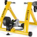 Bike Trainer, Magnetic Bicycle Stationary Stand for Indoor Exercise Riding, 26-29" & 700C Wheels, Quick Release Skewer & Front Wheel Riser Block Included (YELLOW)