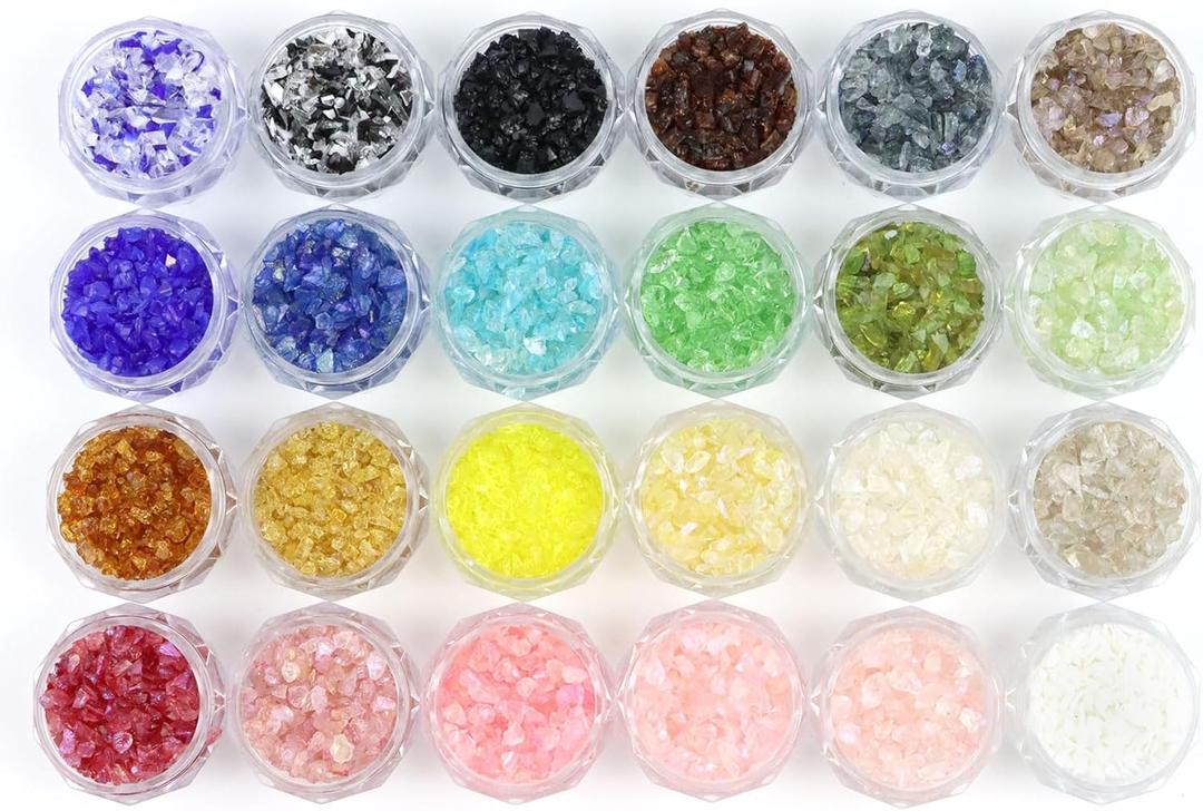 Nail Glitter Chunky Glass Shards 2-3mm | Crushed Glass for Acrylic Nails, Resin Geode, Epoxy Decor | 24 Colors Sparkling Broken Glitter Flakes | Jewelry Making Craft Supplies | 6.7oz/192g by RUIRUI