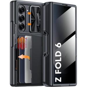 Vizvera for Galaxy Z Fold 6 Case Wallet,RFID Cards Holder [S Pen Holder][Privacy Screen Protector][Camera Cover] Shockproof Silicone Protective Phone Case for Z Fold 6 2024-Black