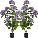 Nafresh 4FT Real Touch Faux Hydrangea Tree Outdoor, 2 Pack Purple Hydrangea Tree Artificial with Vibrant Blooms, Faux Hydrangea Potted Plant for Indoor Outdoor Home Front Porch Pation Decor