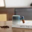 2-Oz Ceramic Espresso Cups with Wood Handle, 2/4-Piece Set for Coffee, Tea, Latte - Dishwasher Safe, Multi-Color & Wood Styles, Gift & Caf Use (blue white, Wooden Handle4)