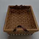 Rectangular Wooden Basket, Natural Hand Woven Storage Basket with Leather Handles for Sundries Toys Fruits (16.14"Lx12.2"Wx4.72"H, Honey)