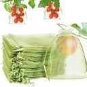 JTENGYAO 100pcs Fruit Protection Bags 6x8 inch, Green Fruit Nets for Fruit Tree, Fruit Protectors Pest Barrier for Tomato Mango Trees Veggies Garden