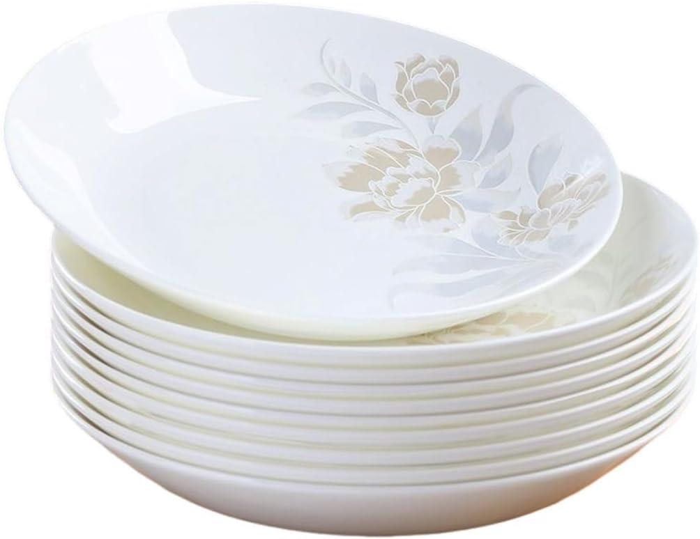 8 Inch White Porcelain Dinner Plates Set of 10 Round Ceramic Dishes Plate Kitchen Dinnerware for Dinner Dishwasher Safe